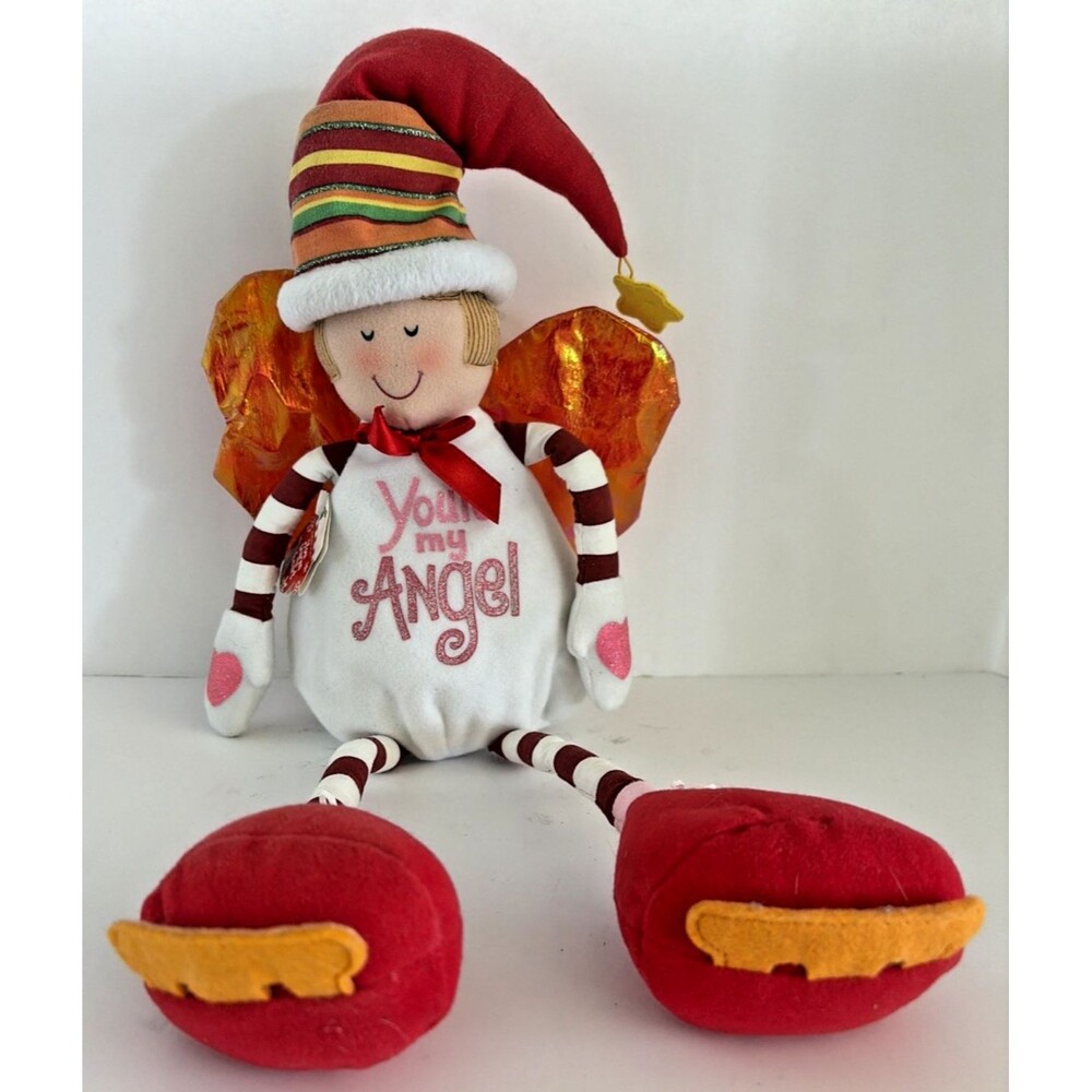 Amscan Christmas Angel Plush Doll Whimsical Dangling Legs Shelf sitter Holiday